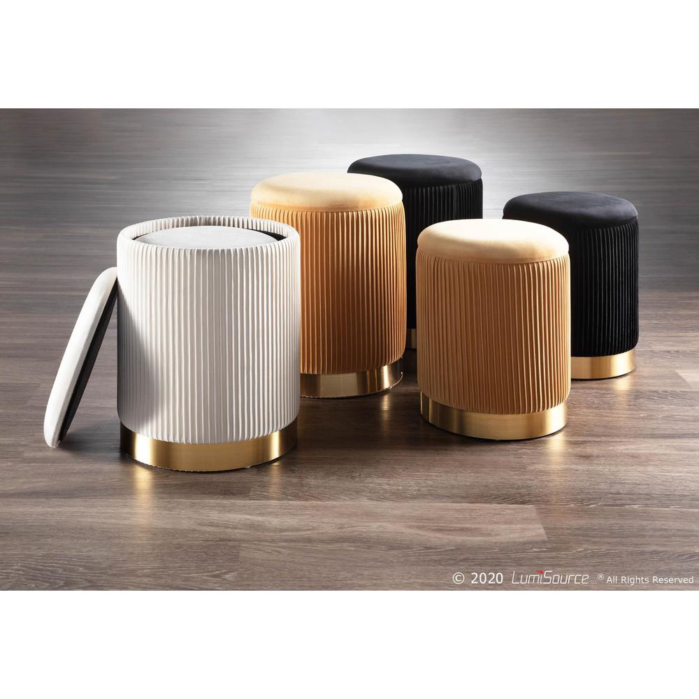 Gold Metal, Orange Velvet Marla Nesting Pleated Ottoman Set. Picture 9