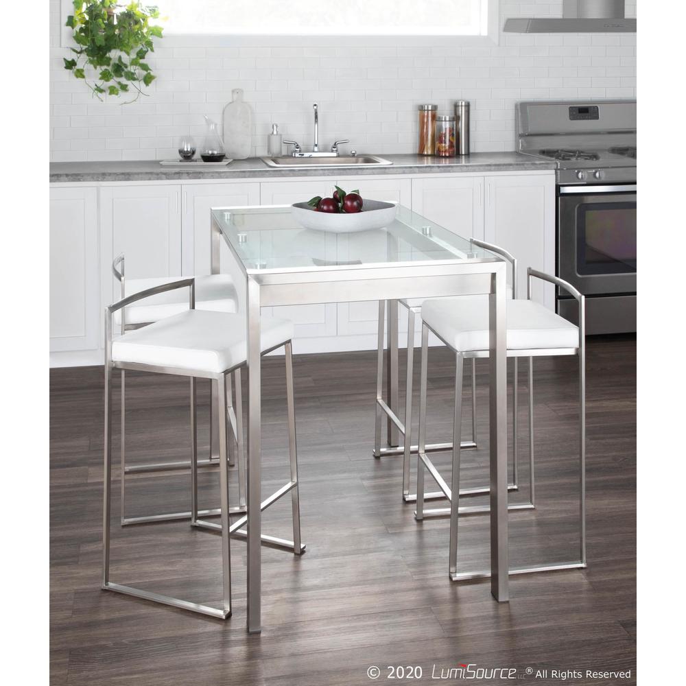 Brushed Stainless Steel, White Velvet Fuji Stacker Counter Stool - Set of 2. Picture 10