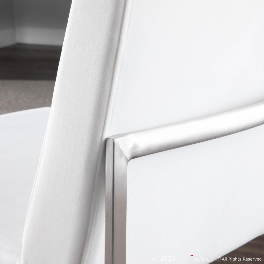 Brushed Stainless Steel, White Velvet High Back Fuji Dining Chair - Set of 2. Picture 11