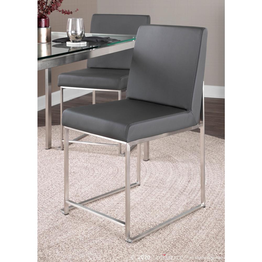 Brushed Stainless Steel, Grey PU High Back Fuji Dining Chair - Set of 2. Picture 9
