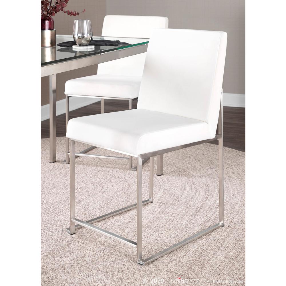 Brushed Stainless Steel, White Velvet High Back Fuji Dining Chair - Set of 2. Picture 8