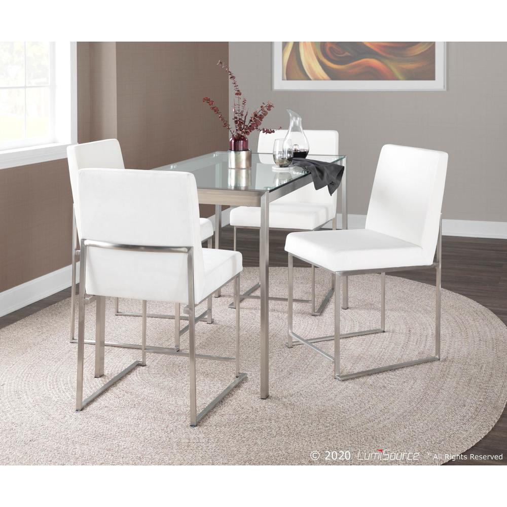 Brushed Stainless Steel, White Velvet High Back Fuji Dining Chair - Set of 2. Picture 9