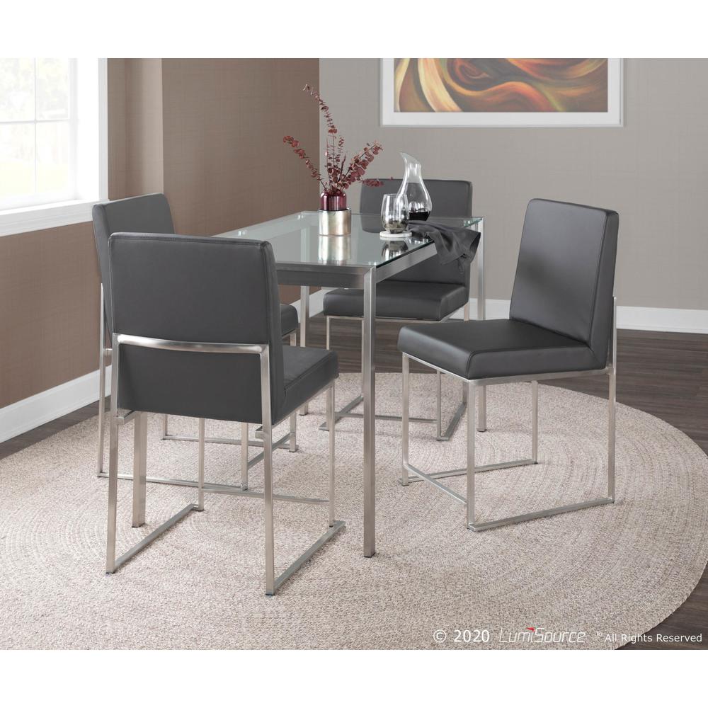Brushed Stainless Steel, Grey PU High Back Fuji Dining Chair - Set of 2. Picture 10