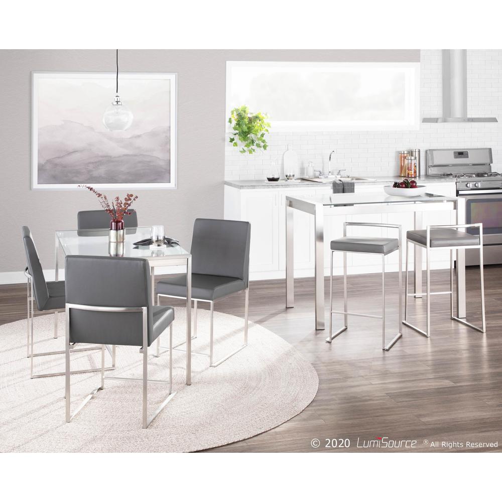 Brushed Stainless Steel, Grey PU Fuji Stacker Counter Stool - Set of 2. Picture 10