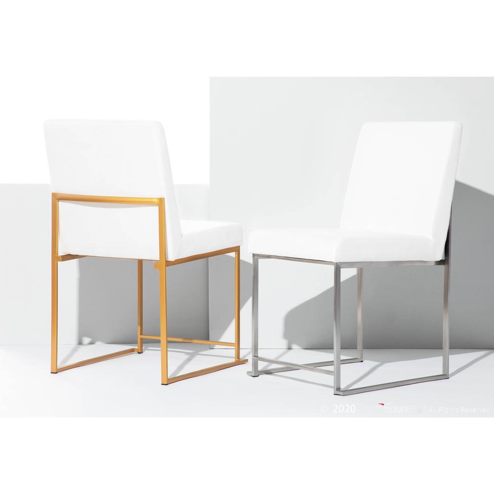 Gold Metal, White Velvet High Back Fuji Dining Chair - Set of 2. Picture 9