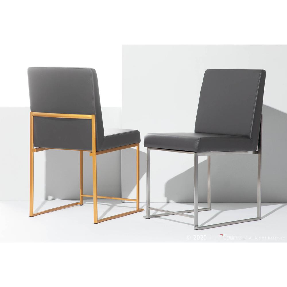 Brushed Stainless Steel, Grey PU High Back Fuji Dining Chair - Set of 2. Picture 11