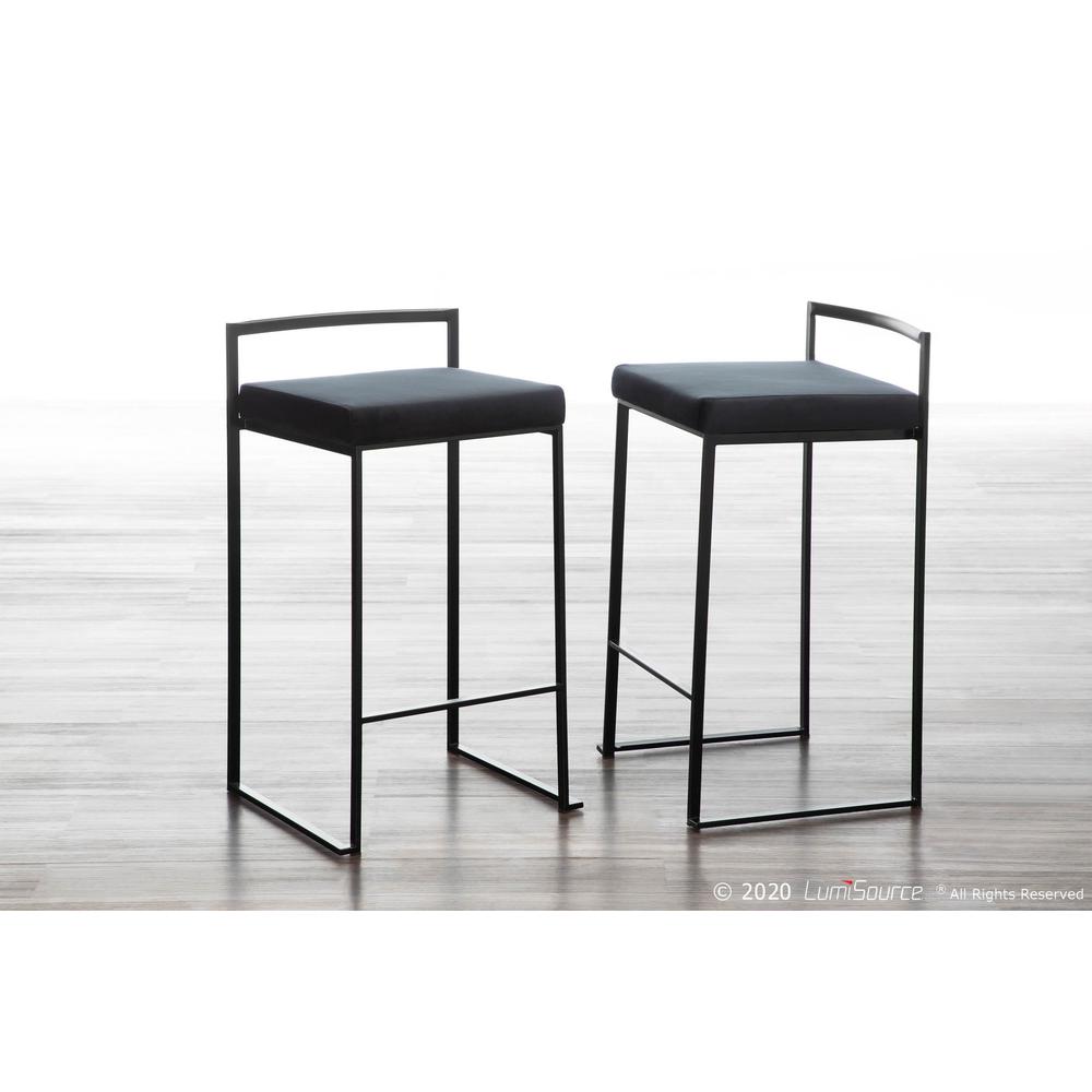 Black Metal, Black Velvet Fuji Stacker Counter Stool - Set of 2. Picture 9