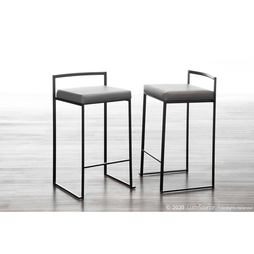 Black Metal, Grey PU Fuji Stacker Counter Stool - Set of 2. Picture 9