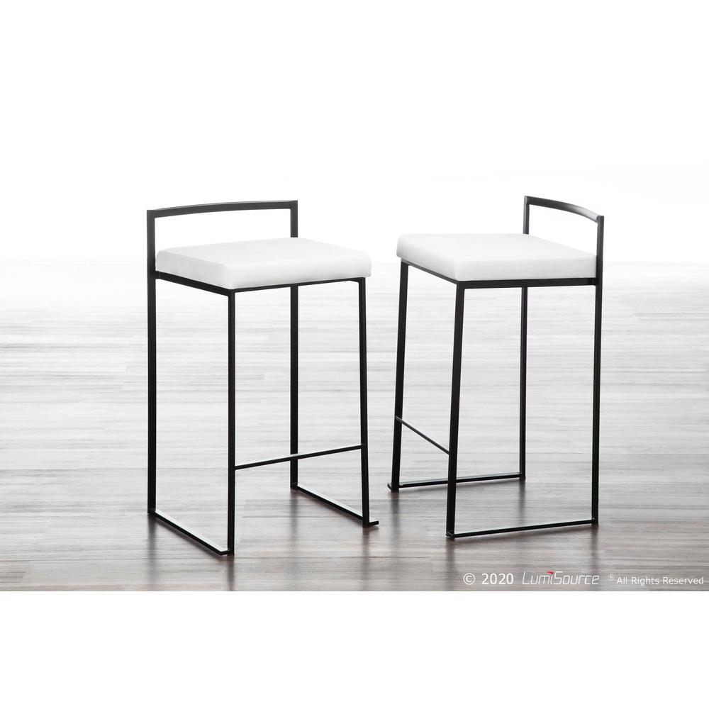 Black Metal, White Velvet Fuji Stacker Counter Stool - Set of 2. Picture 9