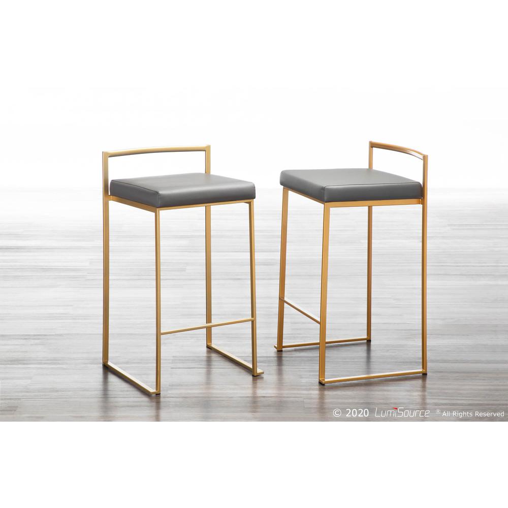 Gold Metal, Grey PU Fuji Stacker Counter Stool - Set of 2. Picture 8