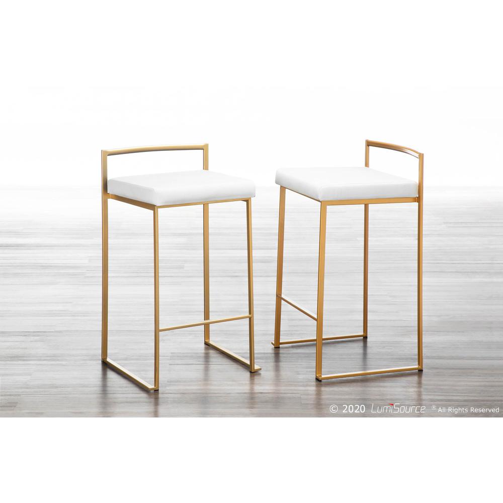 Gold Metal, White Velvet Fuji Stacker Counter Stool - Set of 2. Picture 8