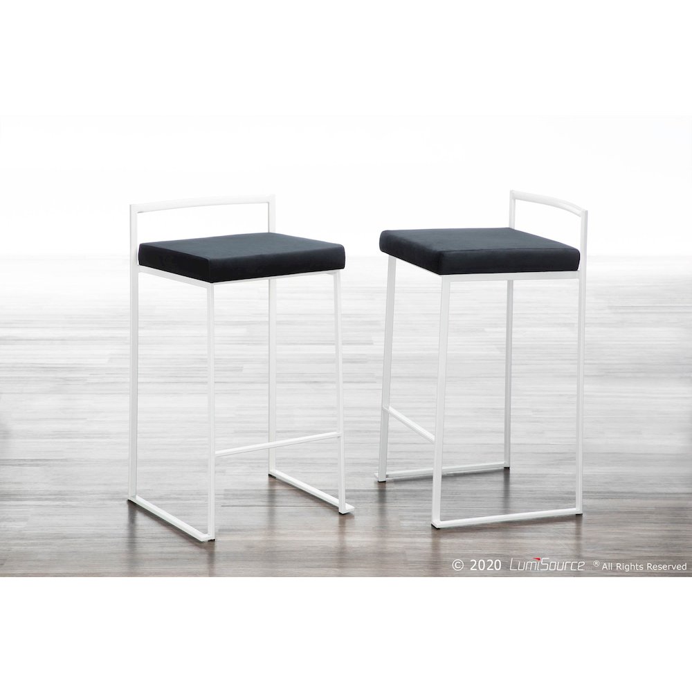 White Metal, Black Velvet Fuji Stacker Counter Stool - Set of 2. Picture 9