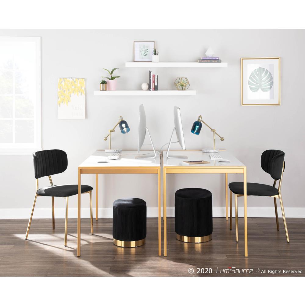 Gold Metal, Black Velvet Marla Nesting Pleated Ottoman Set. Picture 7