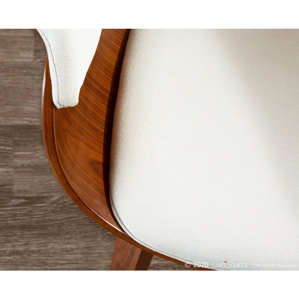 Walnut Wood, Cream Fabric Vintage Mod Chair - Set of 2. Picture 12