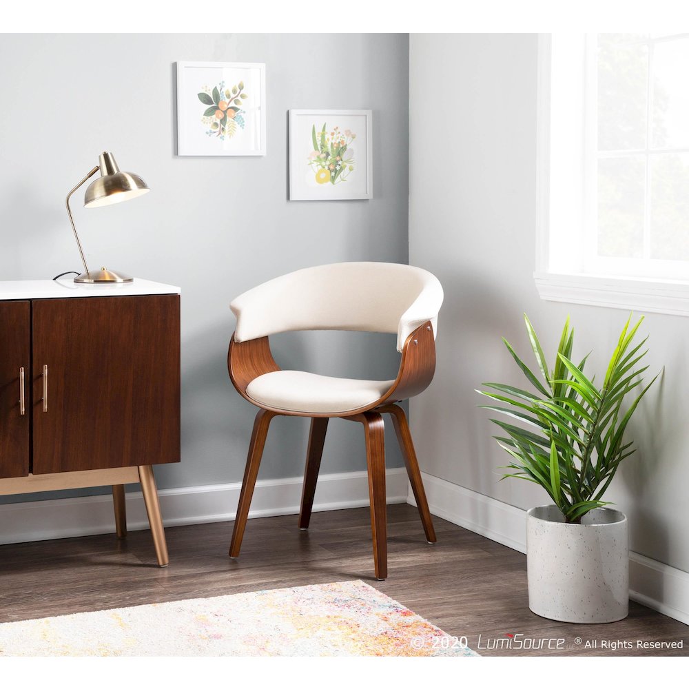 Walnut Wood, Cream Fabric Vintage Mod Chair - Set of 2. Picture 9