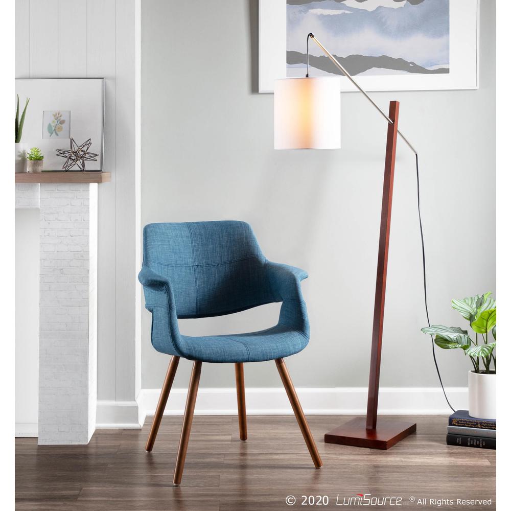 Walnut Wood, Satin Nickel, White Fabric Arturo Floor Lamp. Picture 14