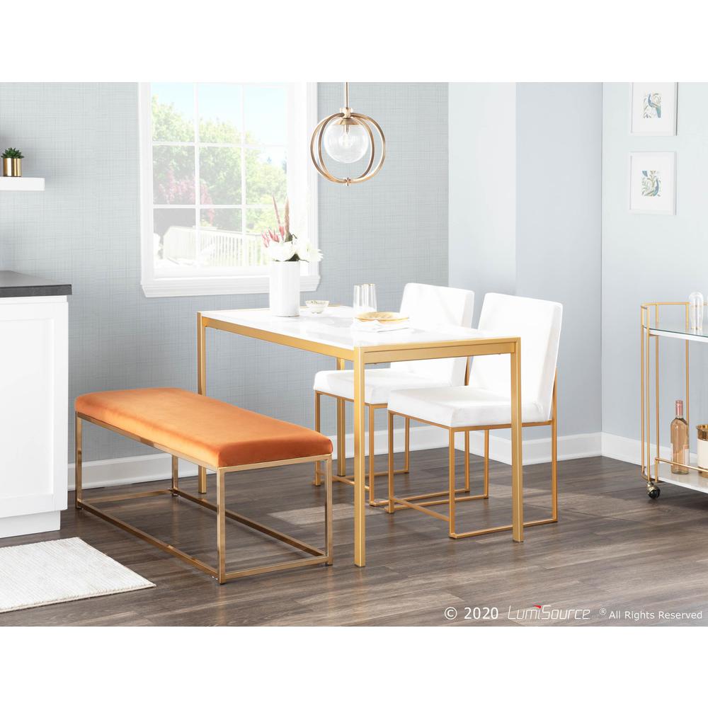 Gold Metal, White Velvet High Back Fuji Dining Chair - Set of 2. Picture 8