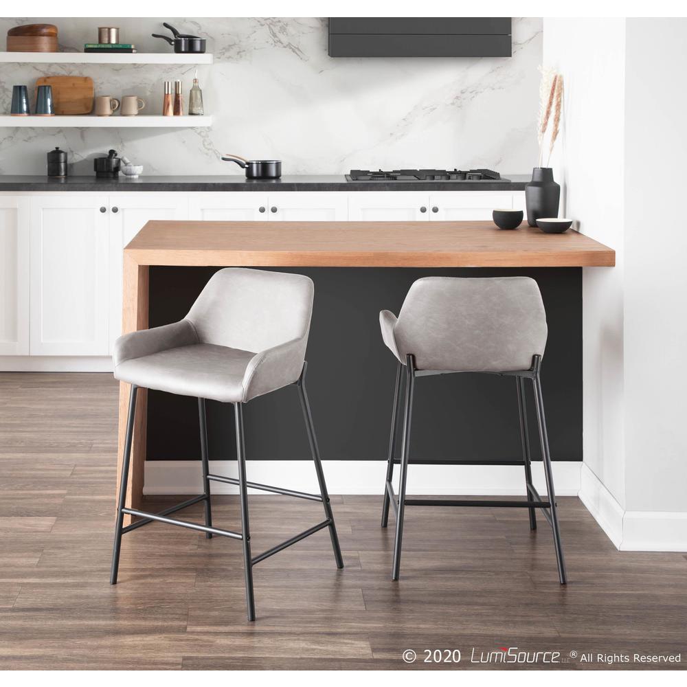 Black Metal, Grey PU Daniella Counter Stool - Set of 2. Picture 9