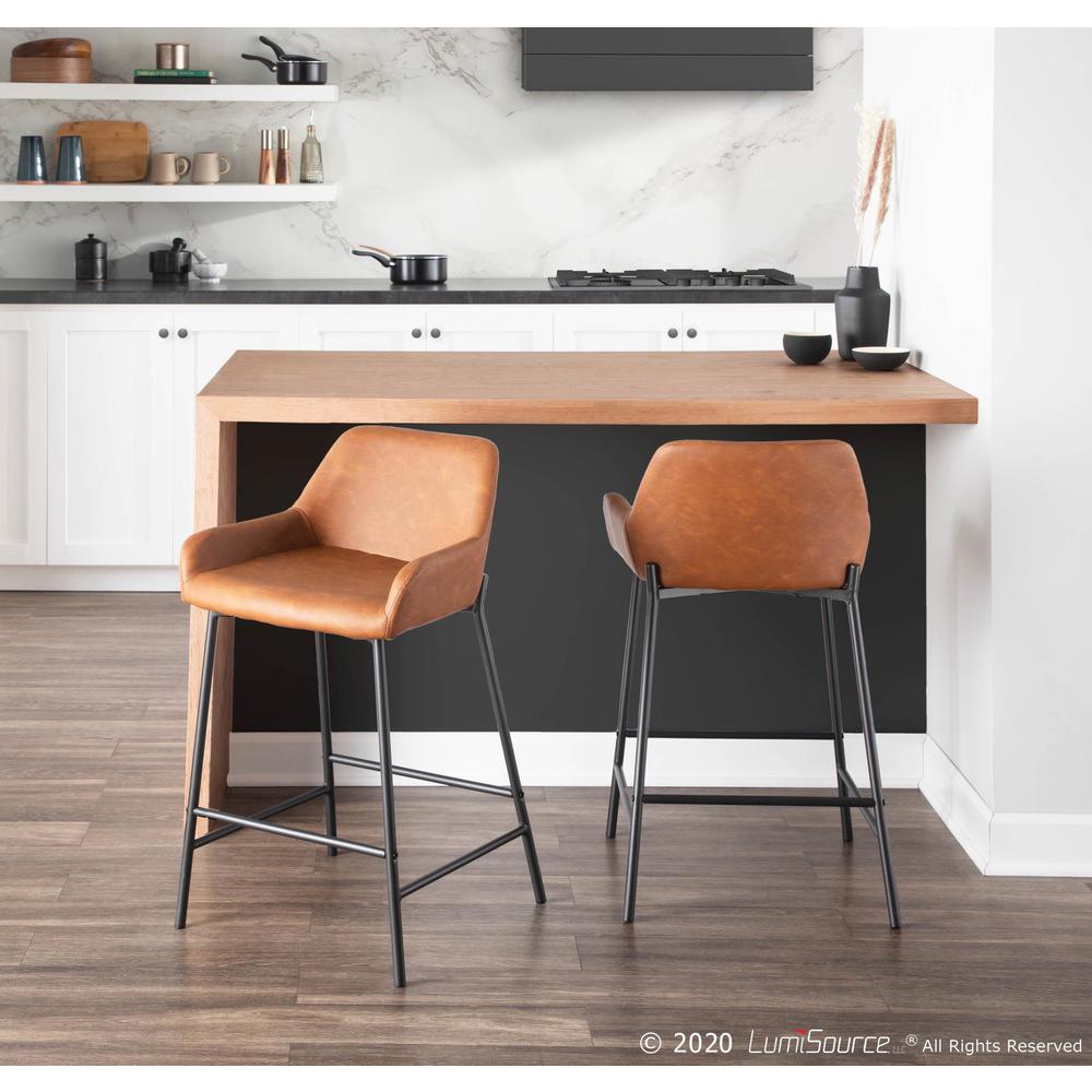 Black Metal, Camel PU Daniella Counter Stool - Set of 2. Picture 9