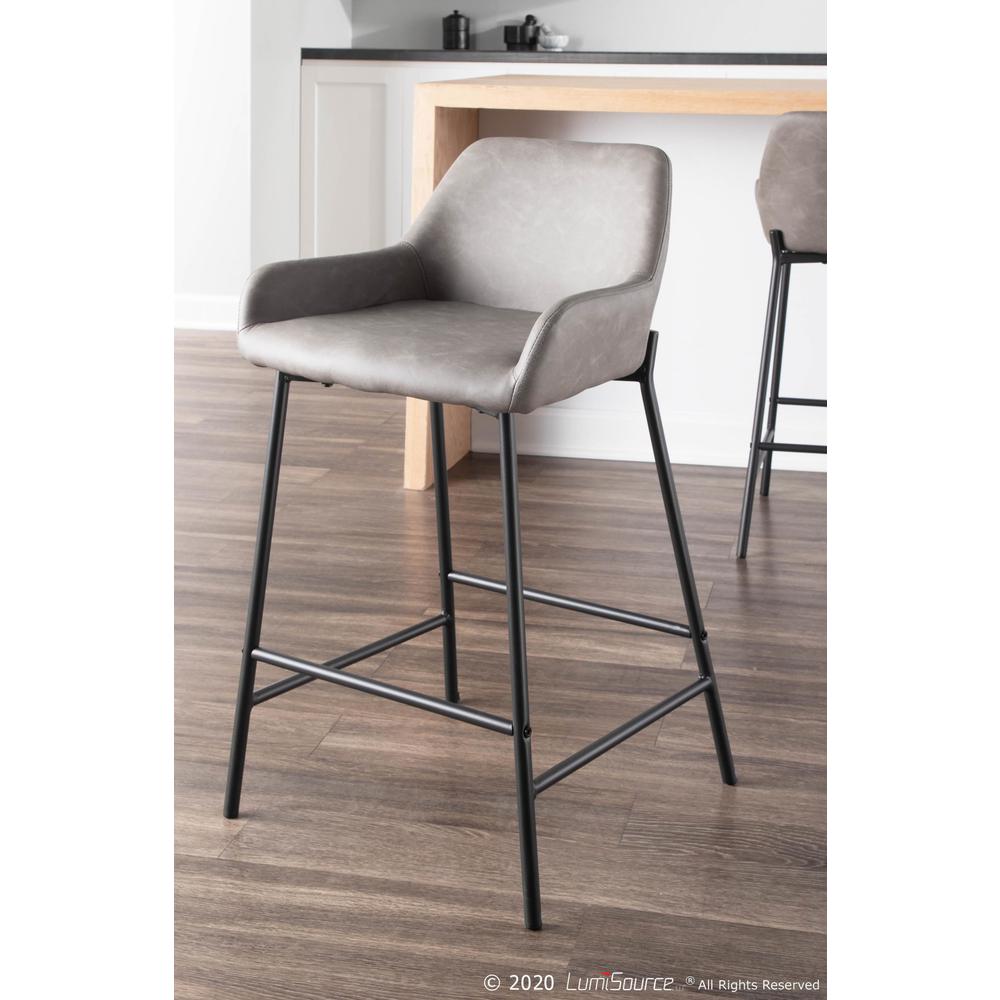 Black Metal, Grey PU Daniella Counter Stool - Set of 2. Picture 10