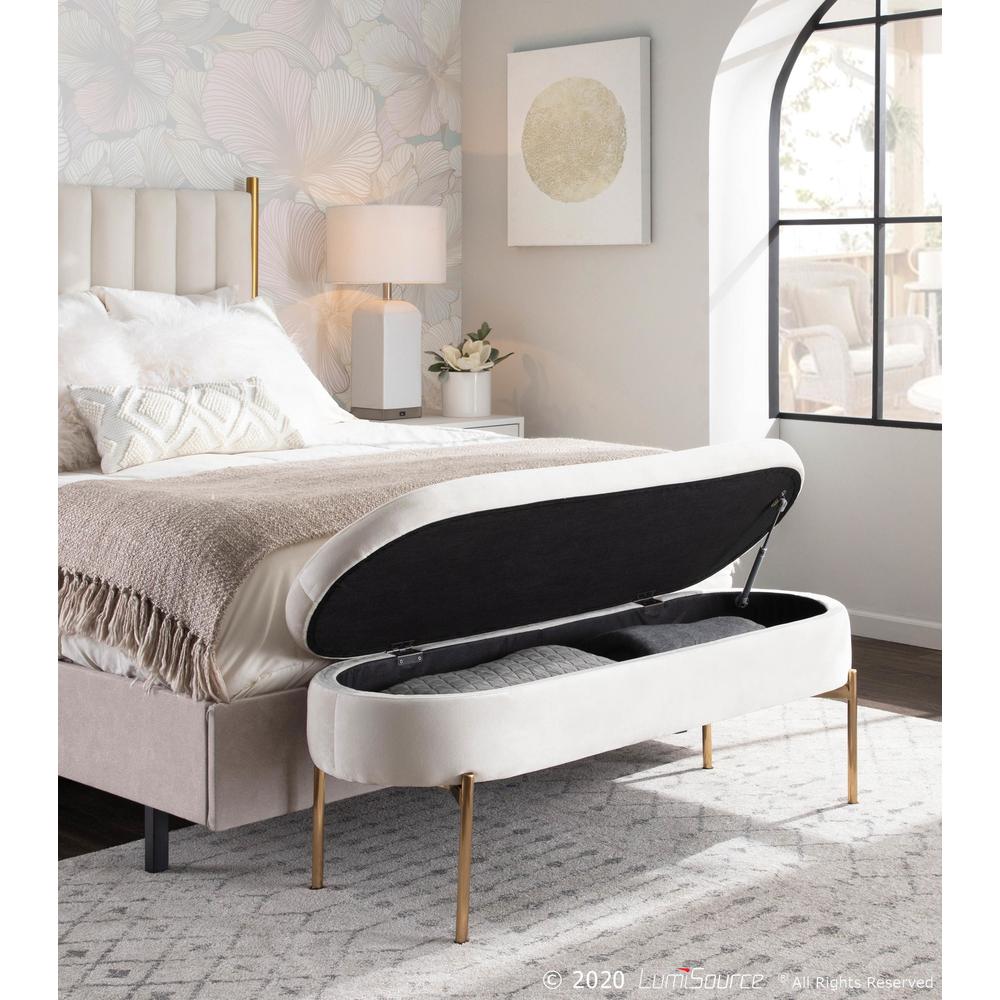 Gold Metal, Cream Velvet Chloe Storage Bench. Picture 10