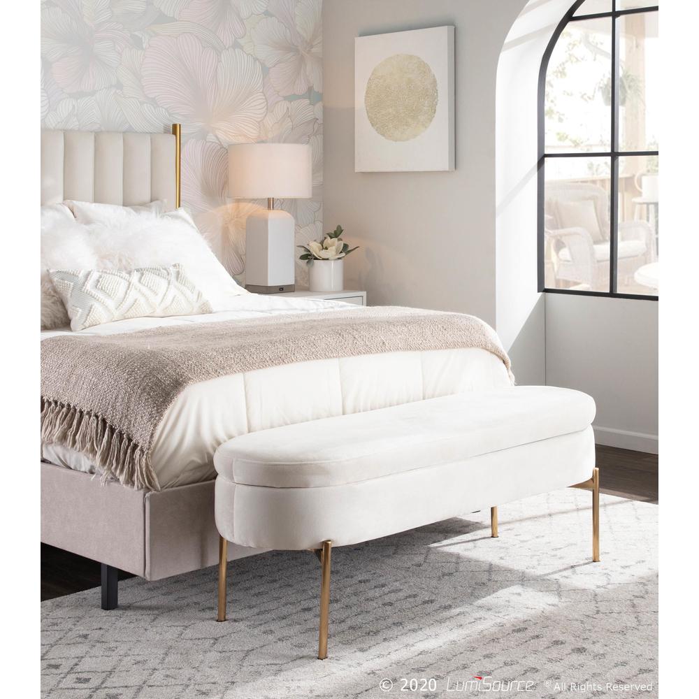 Gold Metal, Cream Velvet Chloe Storage Bench. Picture 11