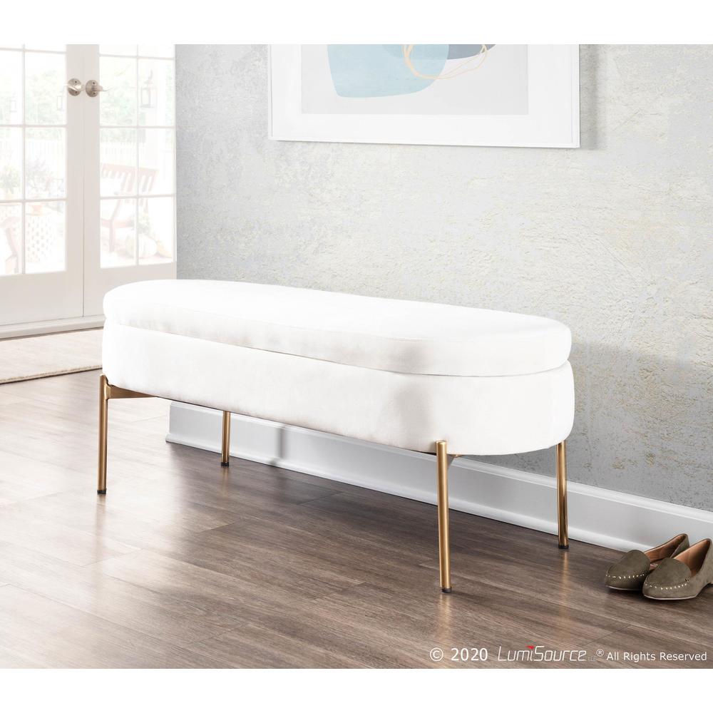 Gold Metal, Cream Velvet Chloe Storage Bench. Picture 12