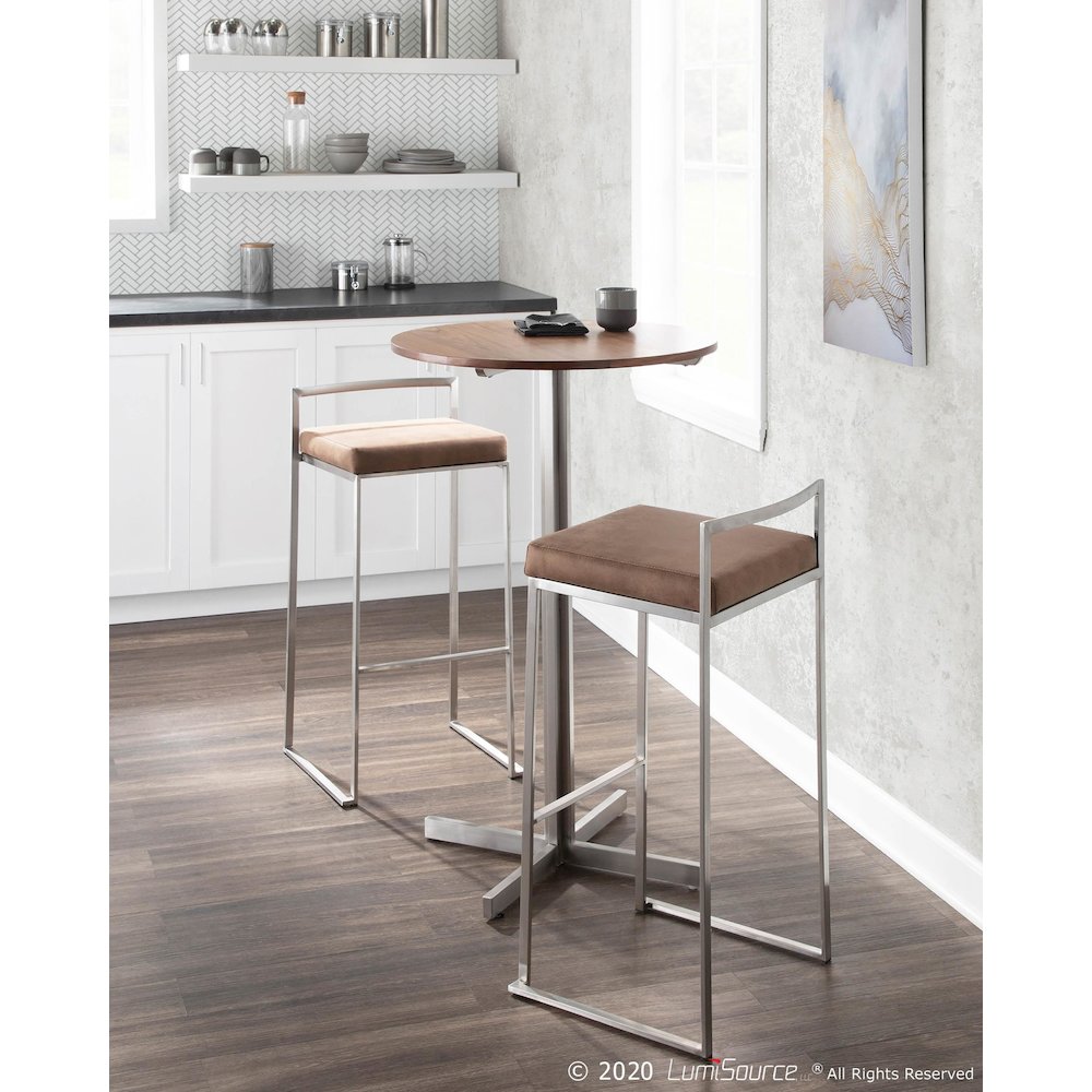 Stainless Steel, Brown Cowboy Fabric Fuji Stacker Barstool - Set of 2. Picture 10