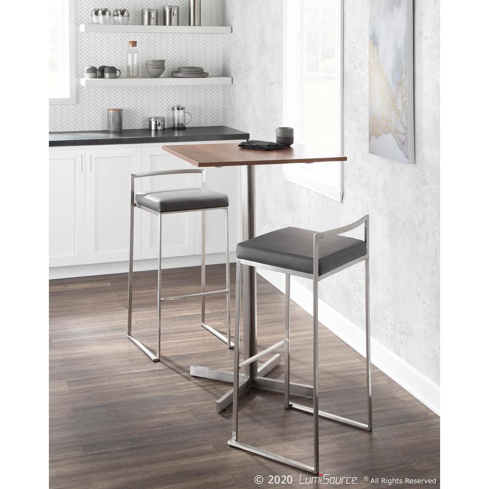 Brushed Stainless Steel, Grey PU Fuji Stacker Barstool - Set of 2. Picture 8