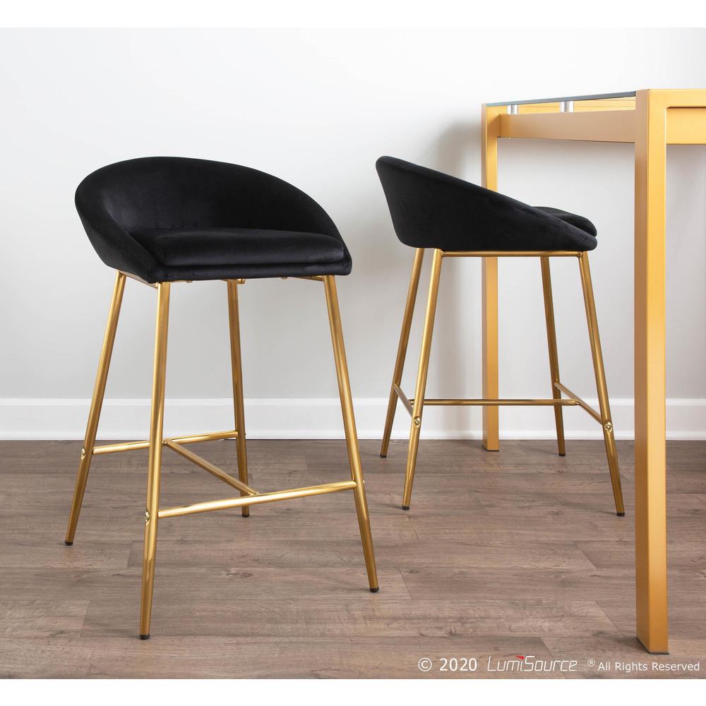 Gold Metal, Black Velvet Matisse Counter Stool - Set of 2. Picture 8