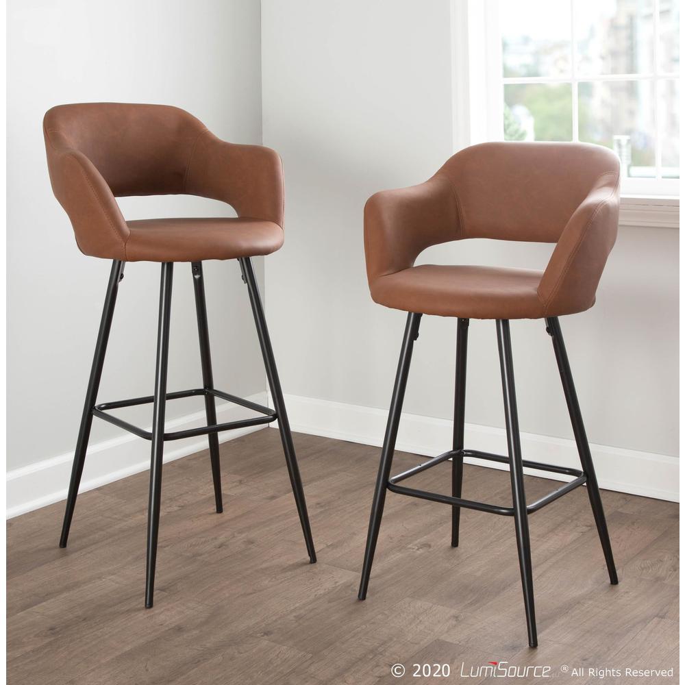 Black Metal, Brown PU Margarite Counter Stool - Set of 2. Picture 10
