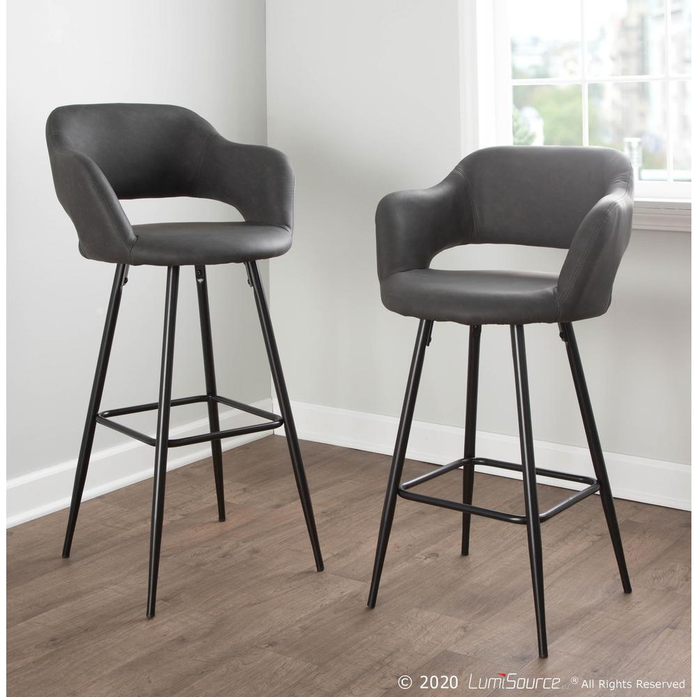 Black Metal, Grey PU Margarite Counter Stool - Set of 2. Picture 9