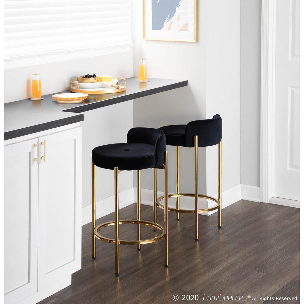 Gold Metal, Black Velvet Chloe Counter Stool - Set of 2. Picture 9