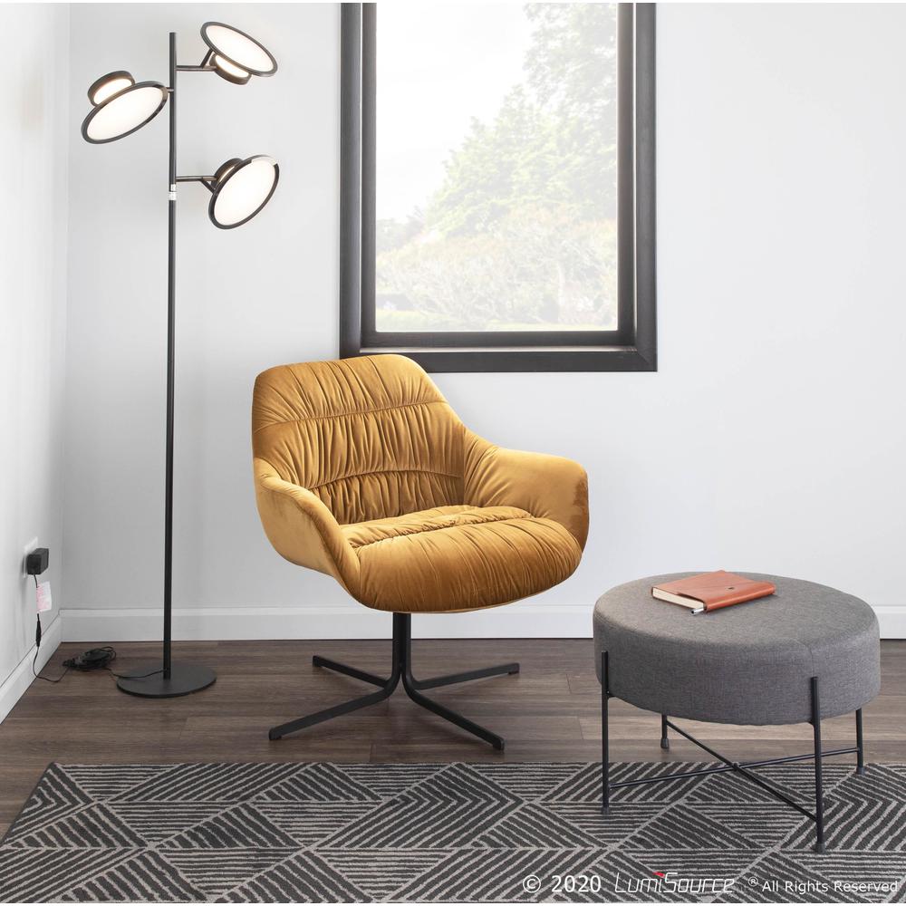 Black Metal, Chartreuse Velvet Wayne Swivel Lounge Chair. Picture 7