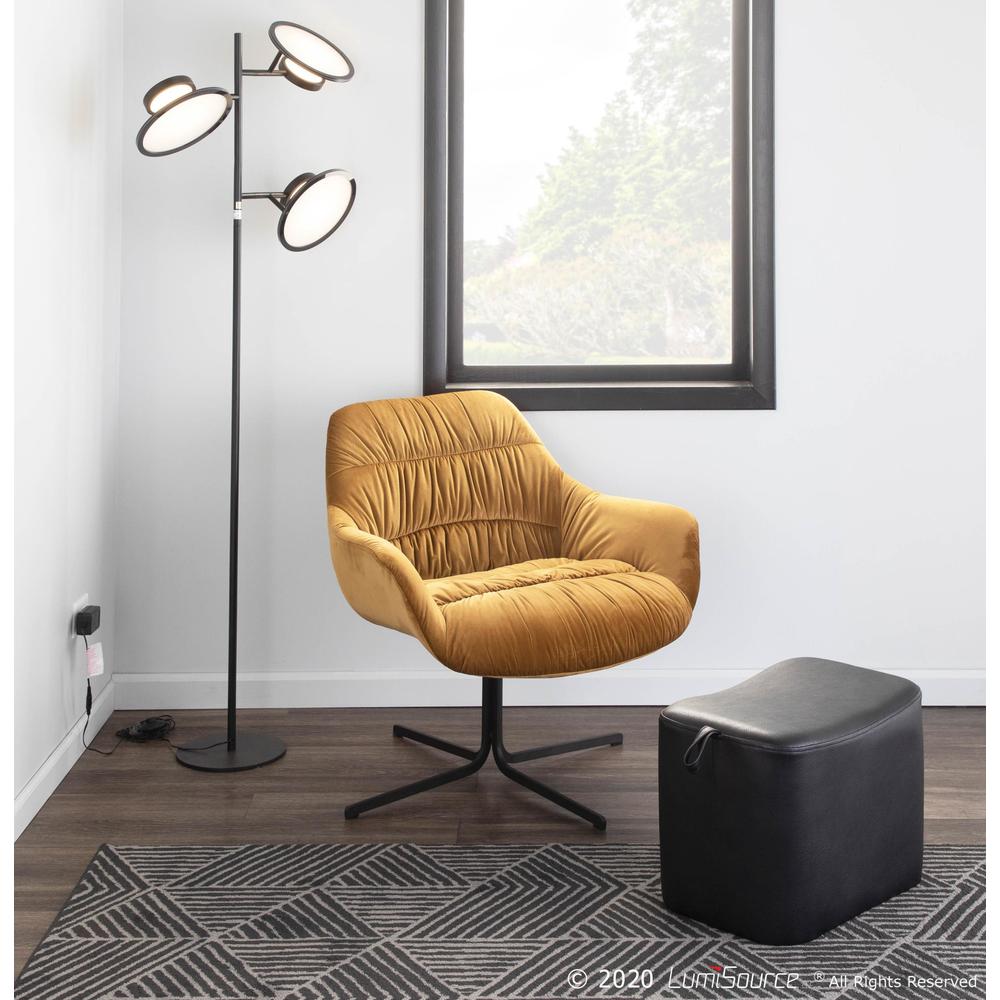 Black Metal, Chartreuse Velvet Wayne Swivel Lounge Chair. Picture 8