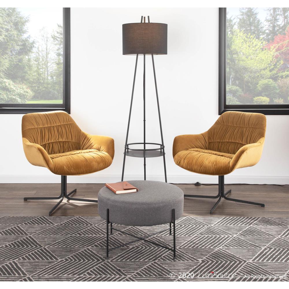 Black Metal, Chartreuse Velvet Wayne Swivel Lounge Chair. Picture 9