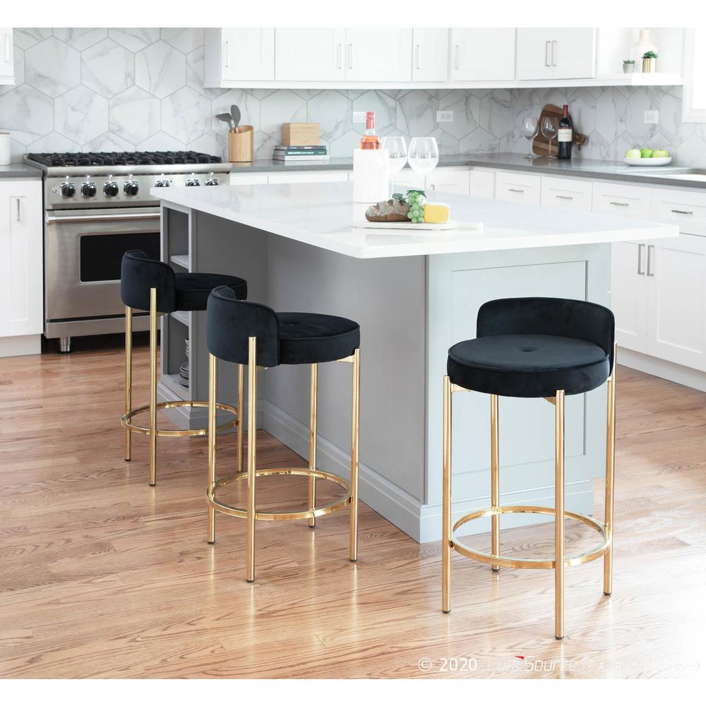 Gold Metal, Black Velvet Chloe Counter Stool - Set of 2. Picture 10