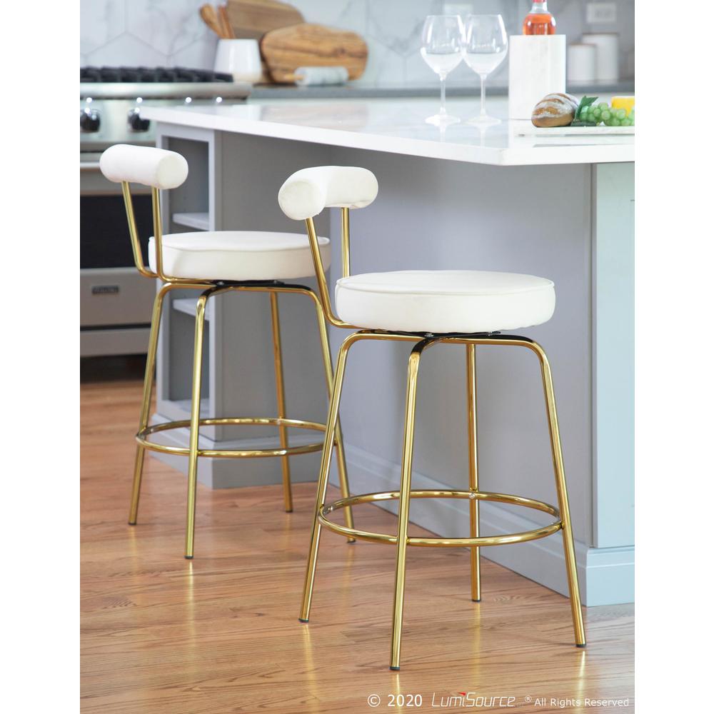 Gold Metal, Cream Velvet Rhonda Counter Stool - Set of 2. Picture 8