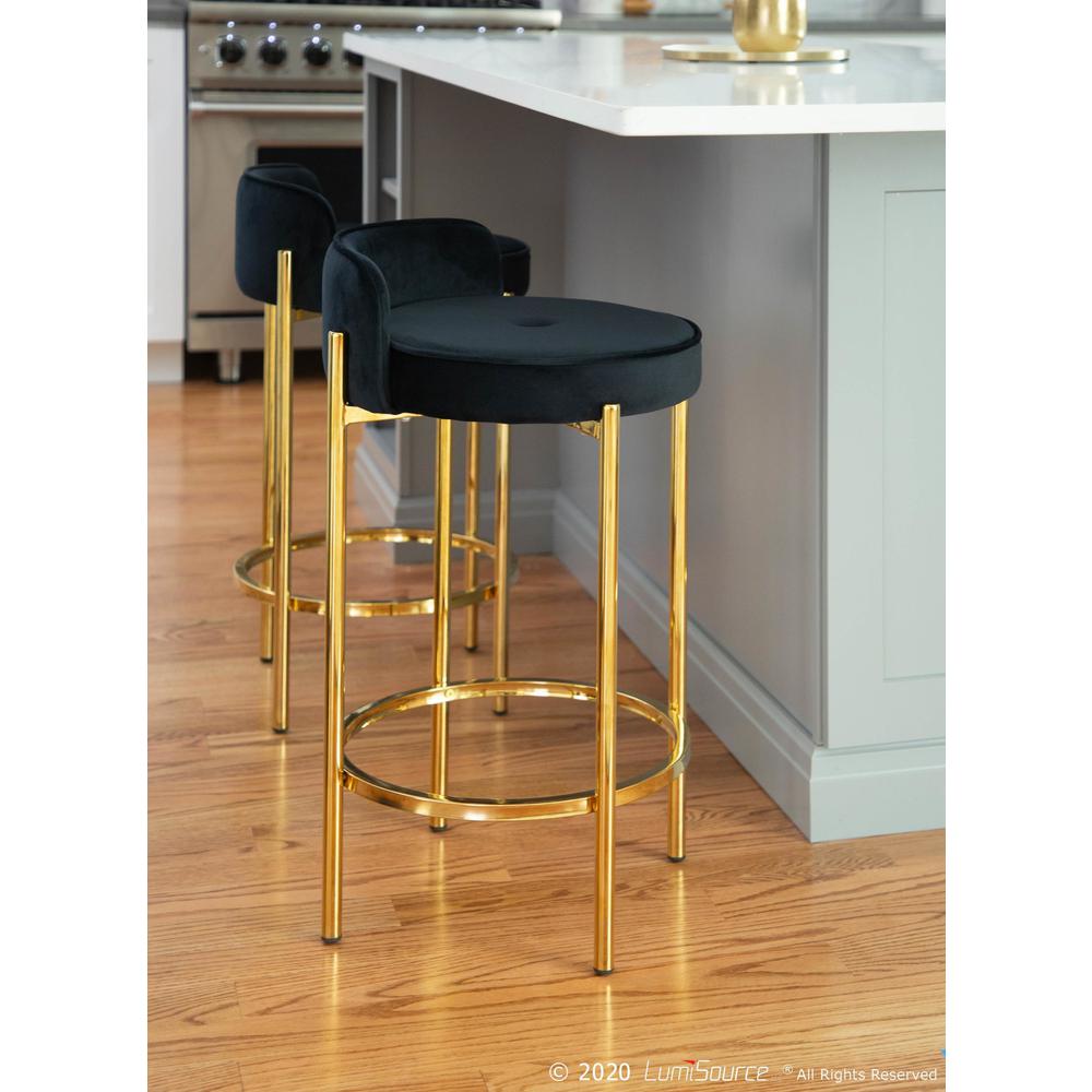 Gold Metal, Black Velvet Chloe Counter Stool - Set of 2. Picture 11