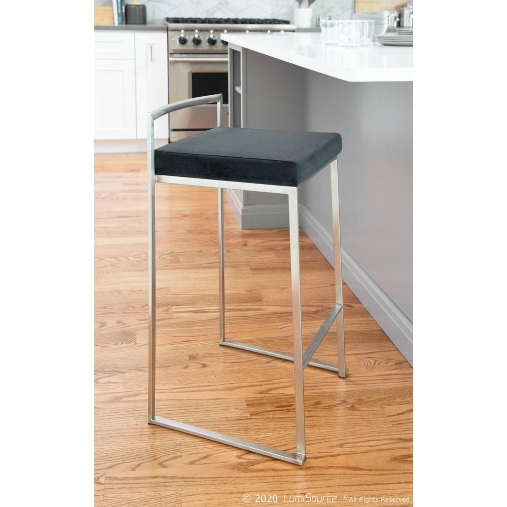 Brushed Stainless Steel, Black Velvet Fuji Stacker Counter Stool - Set of 2. Picture 10