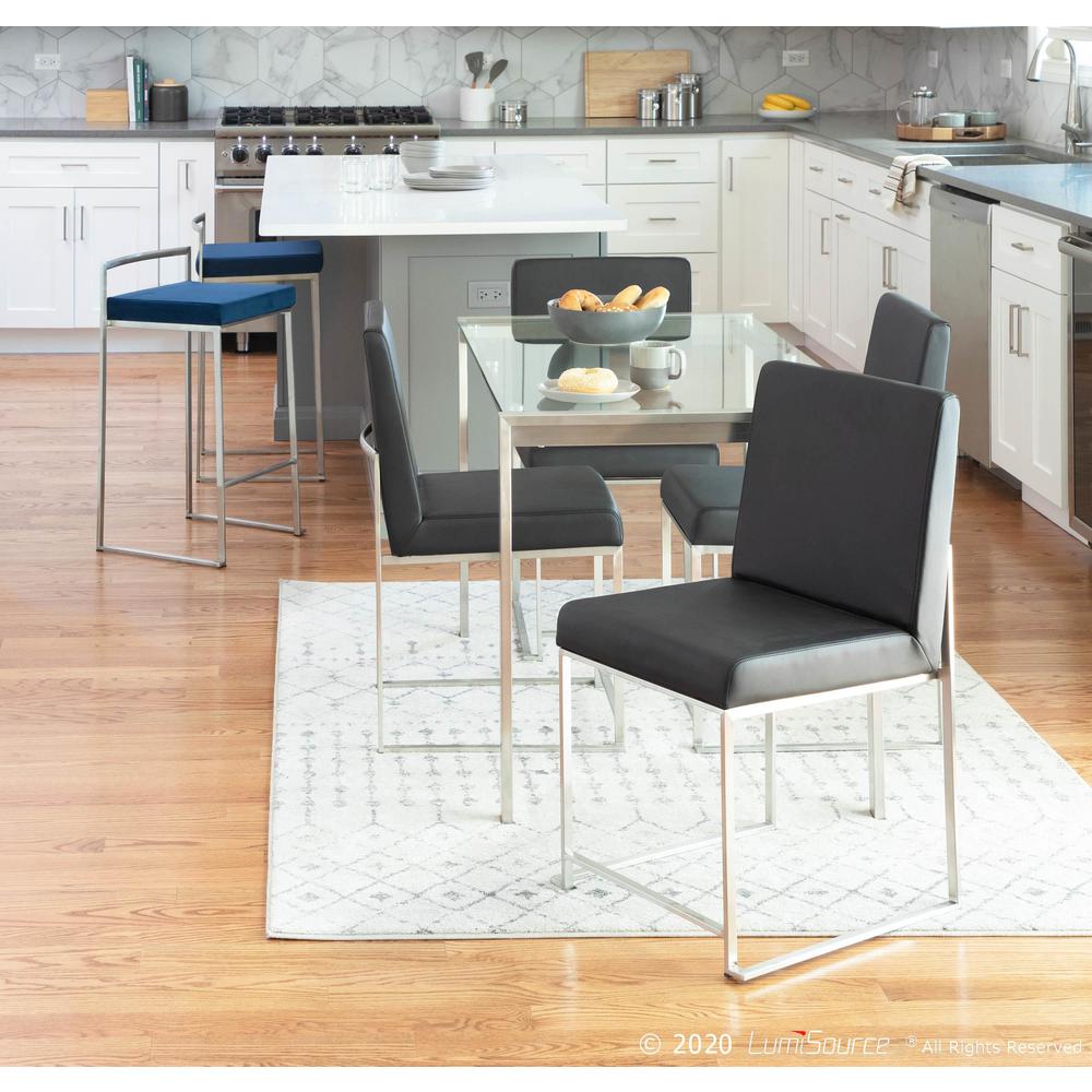 Brushed Stainless Steel, Black PU High Back Fuji Dining Chair - Set of 2. Picture 9