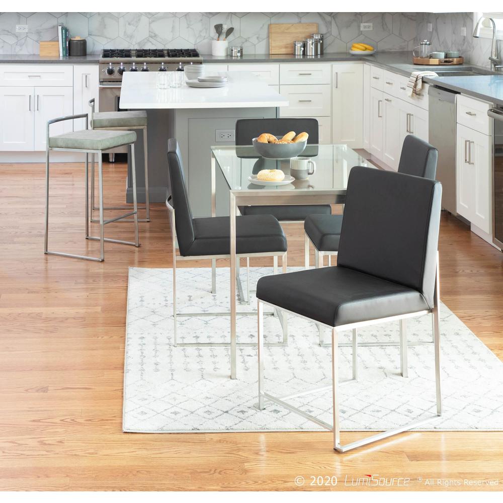 Brushed Stainless Steel, Black PU High Back Fuji Dining Chair - Set of 2. Picture 11