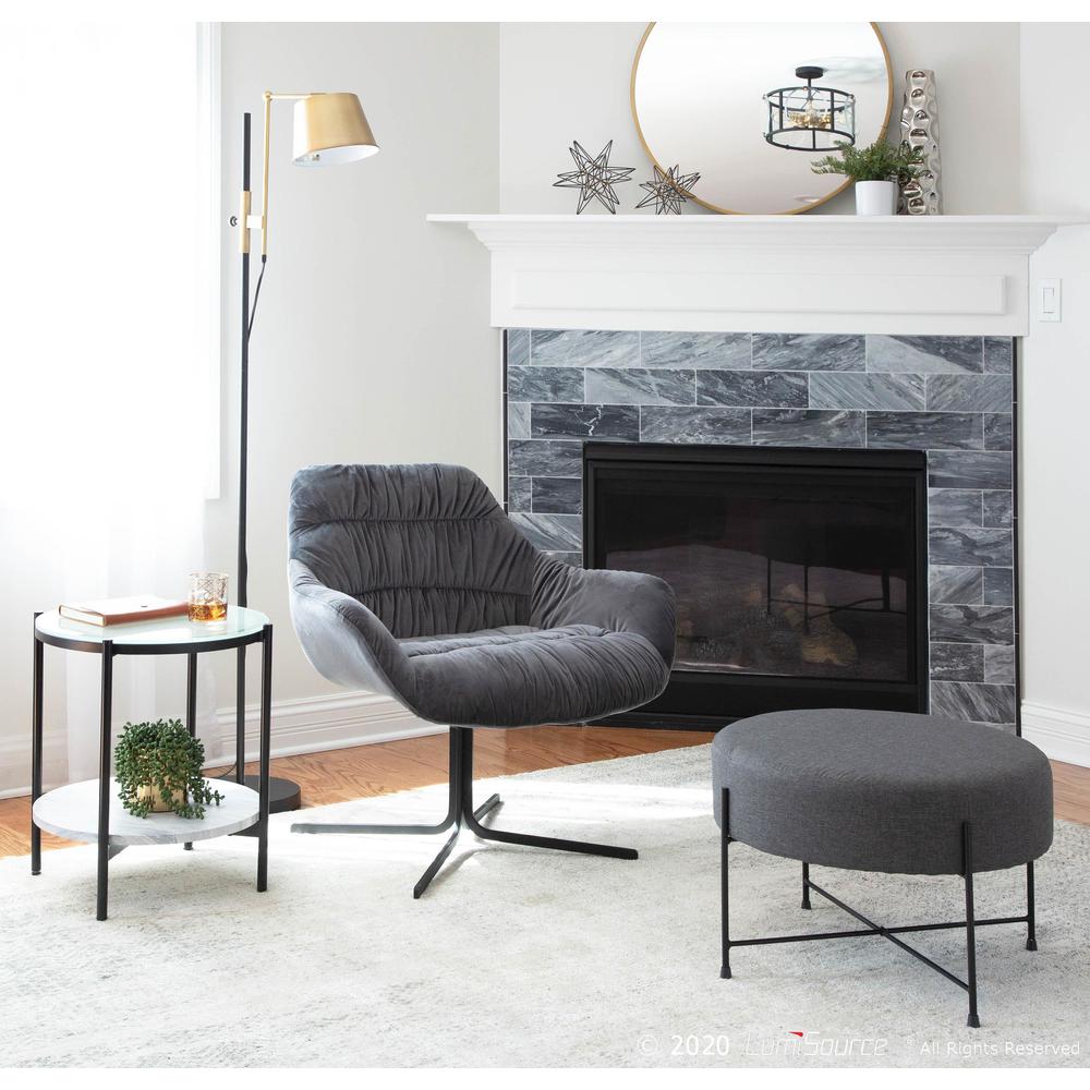 Black Metal, Grey Velvet Wayne Swivel Lounge Chair. Picture 8