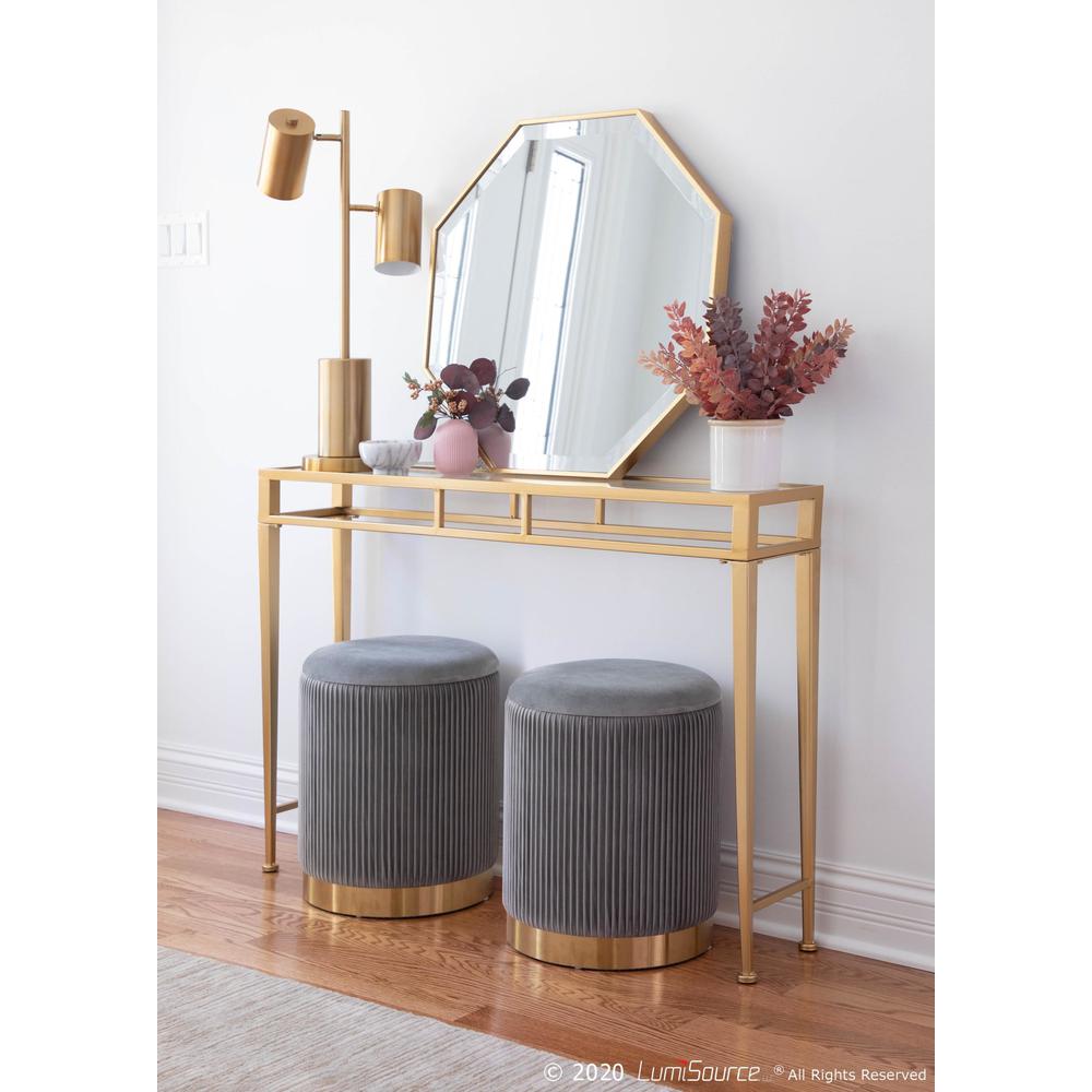 Gold Metal, Grey Velvet Marla Nesting Pleated Ottoman Set. Picture 10