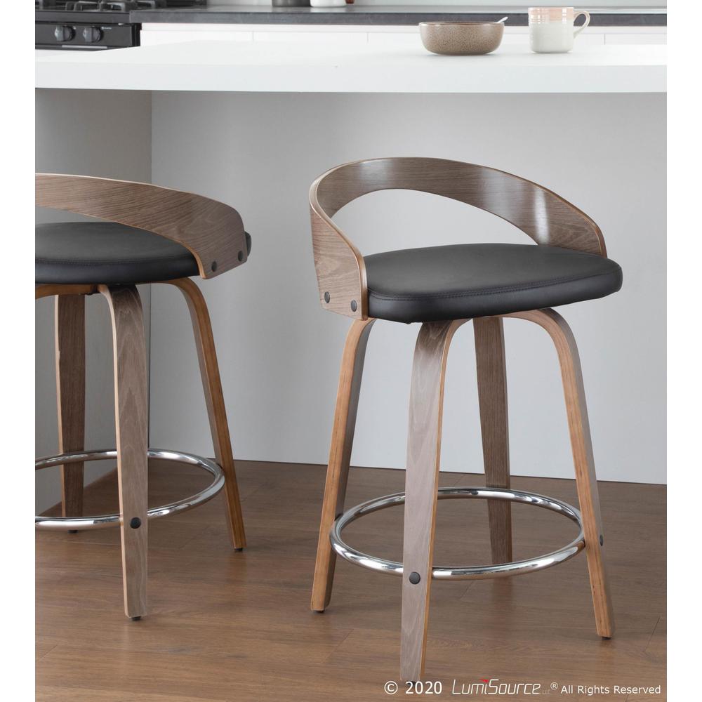 Light Grey Wood, Black PU, Chrome Grotto Counter Stool - Set of 2. Picture 10