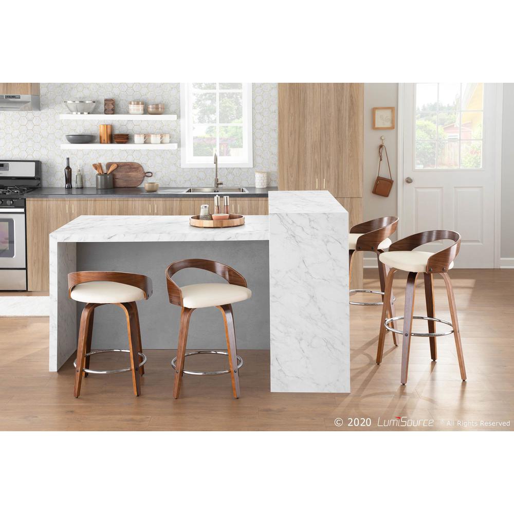 Walnut Wood, Cream Pu, Chrome Grotto Barstool - Set of 2. Picture 9