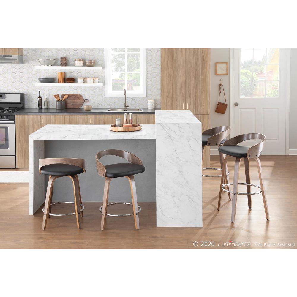 Light Grey Wood, Black PU, Chrome Grotto Counter Stool - Set of 2. Picture 13