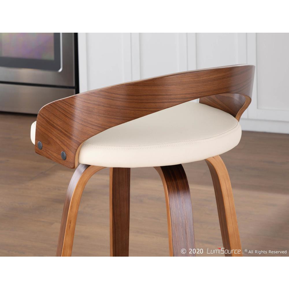 Walnut Wood, Cream Pu, Chrome Grotto Barstool - Set of 2. Picture 12