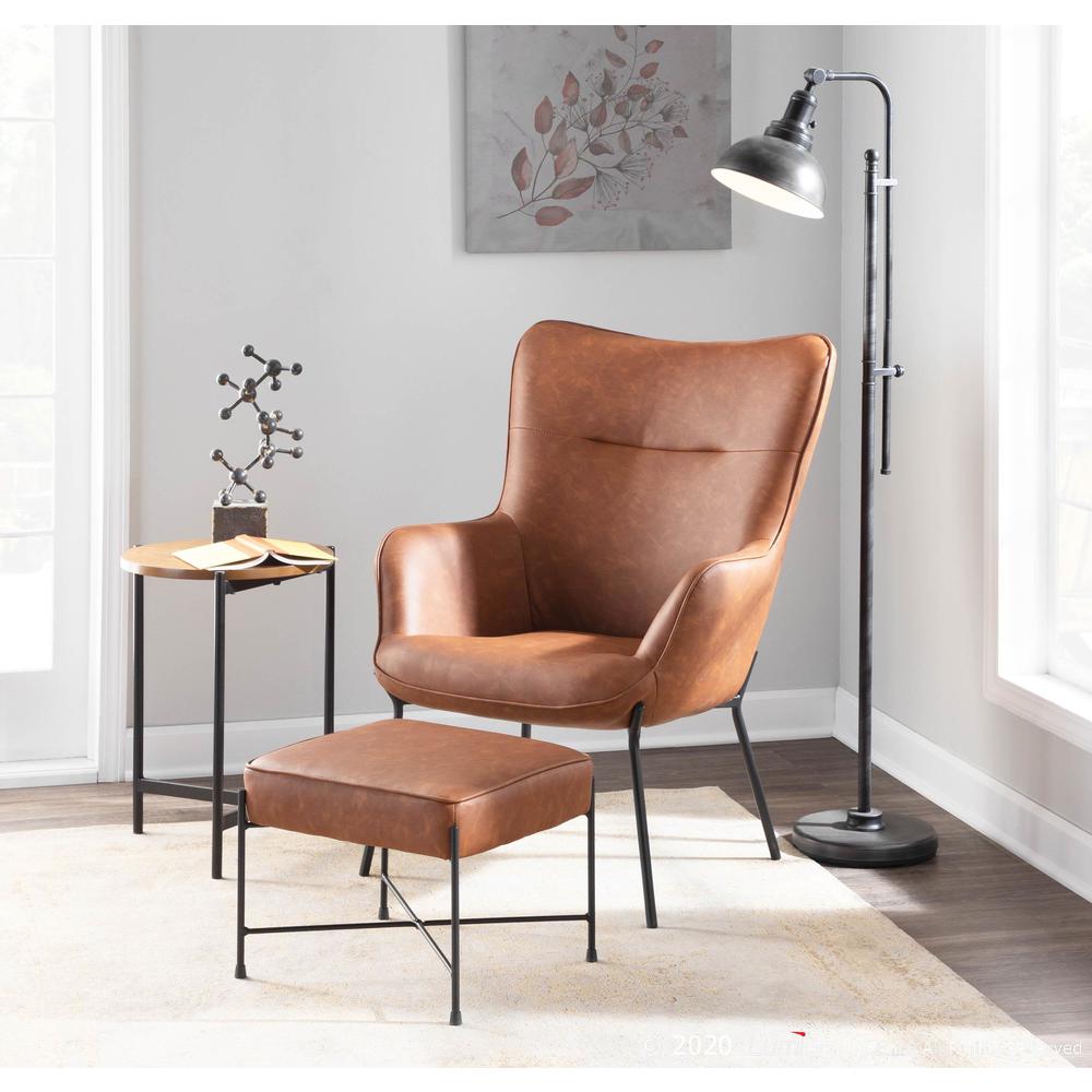 Black Metal, Camel PU Izzy Lounge Chair + Ottoman Set. Picture 7