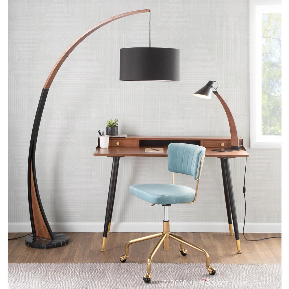 Gold Metal, Light Blue Velvet Tania Task Chair. Picture 10